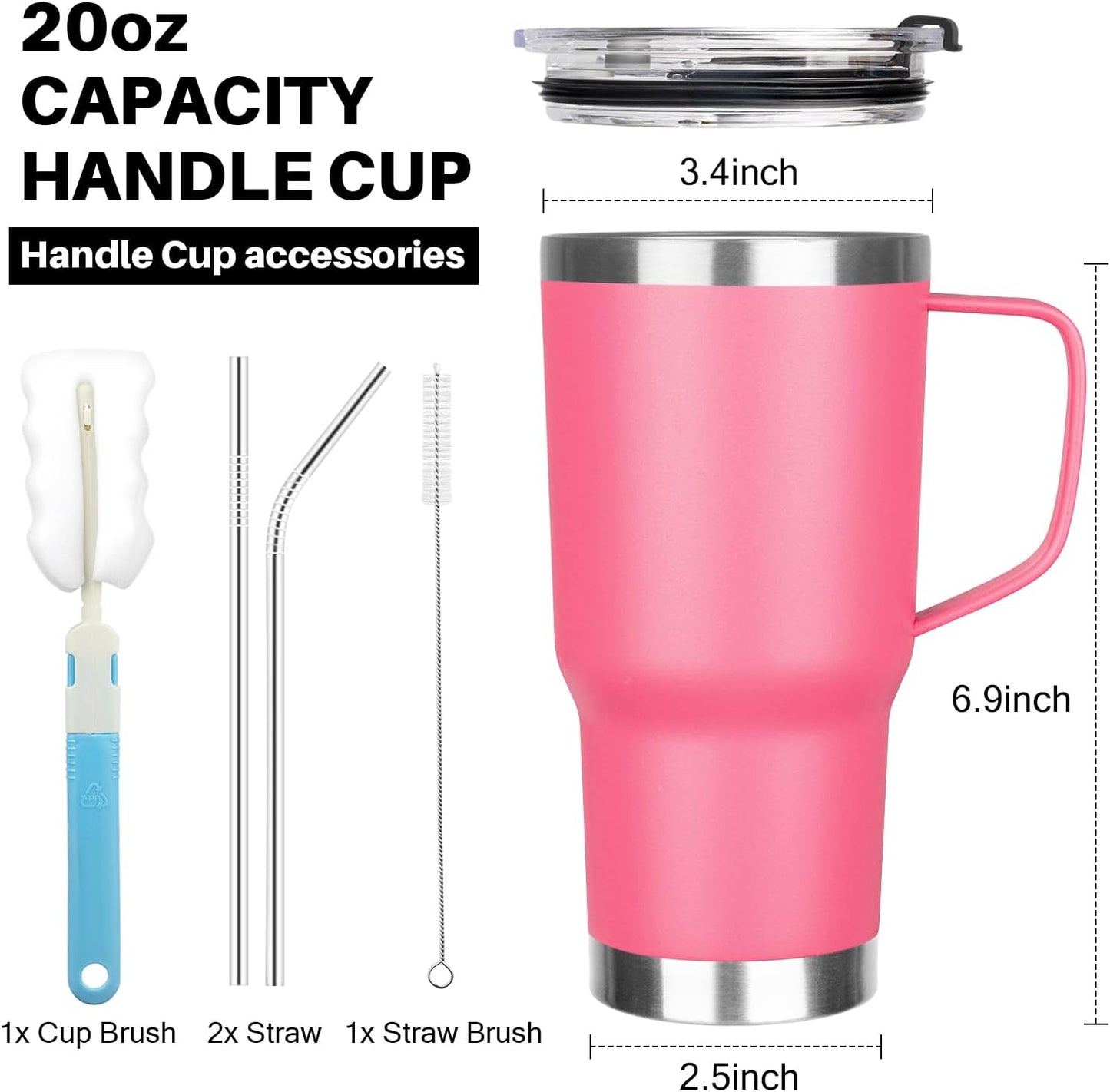 20 oz Tumbler with Handle, Stainless Steel Insulated Tumbler with Lid and Straw, Double Wall Vacuum Coffee Mug Tumbler, Insulated Coffee Thermal Cup for Cold and Hot (Yellow, 20 Ounces)