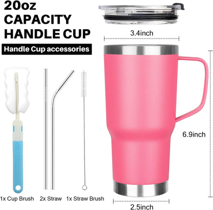 20 oz Tumbler with Handle, Stainless Steel Insulated Tumbler with Lid and Straw, Double Wall Vacuum Coffee Mug Tumbler, Insulated Coffee Thermal Cup for Cold and Hot (Yellow, 20 Ounces)