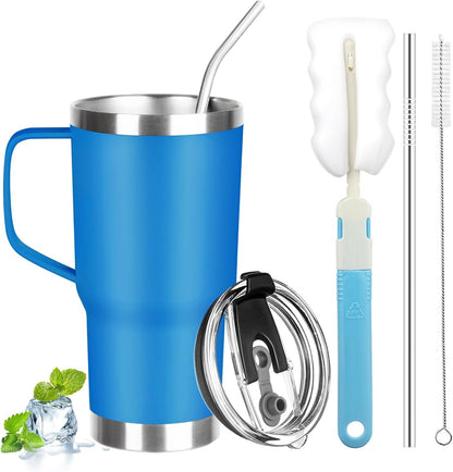 20 oz Tumbler with Handle, Stainless Steel Insulated Tumbler with Lid and Straw, Double Wall Vacuum Coffee Mug Tumbler, Insulated Coffee Thermal Cup for Cold and Hot (Yellow, 20 Ounces)