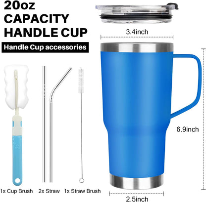 20 oz Tumbler with Handle, Stainless Steel Insulated Tumbler with Lid and Straw, Double Wall Vacuum Coffee Mug Tumbler, Insulated Coffee Thermal Cup for Cold and Hot (Yellow, 20 Ounces)