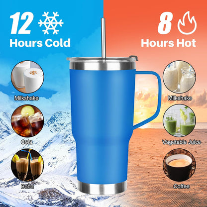 20 oz Tumbler with Handle, Stainless Steel Insulated Tumbler with Lid and Straw, Double Wall Vacuum Coffee Mug Tumbler, Insulated Coffee Thermal Cup for Cold and Hot (Yellow, 20 Ounces)