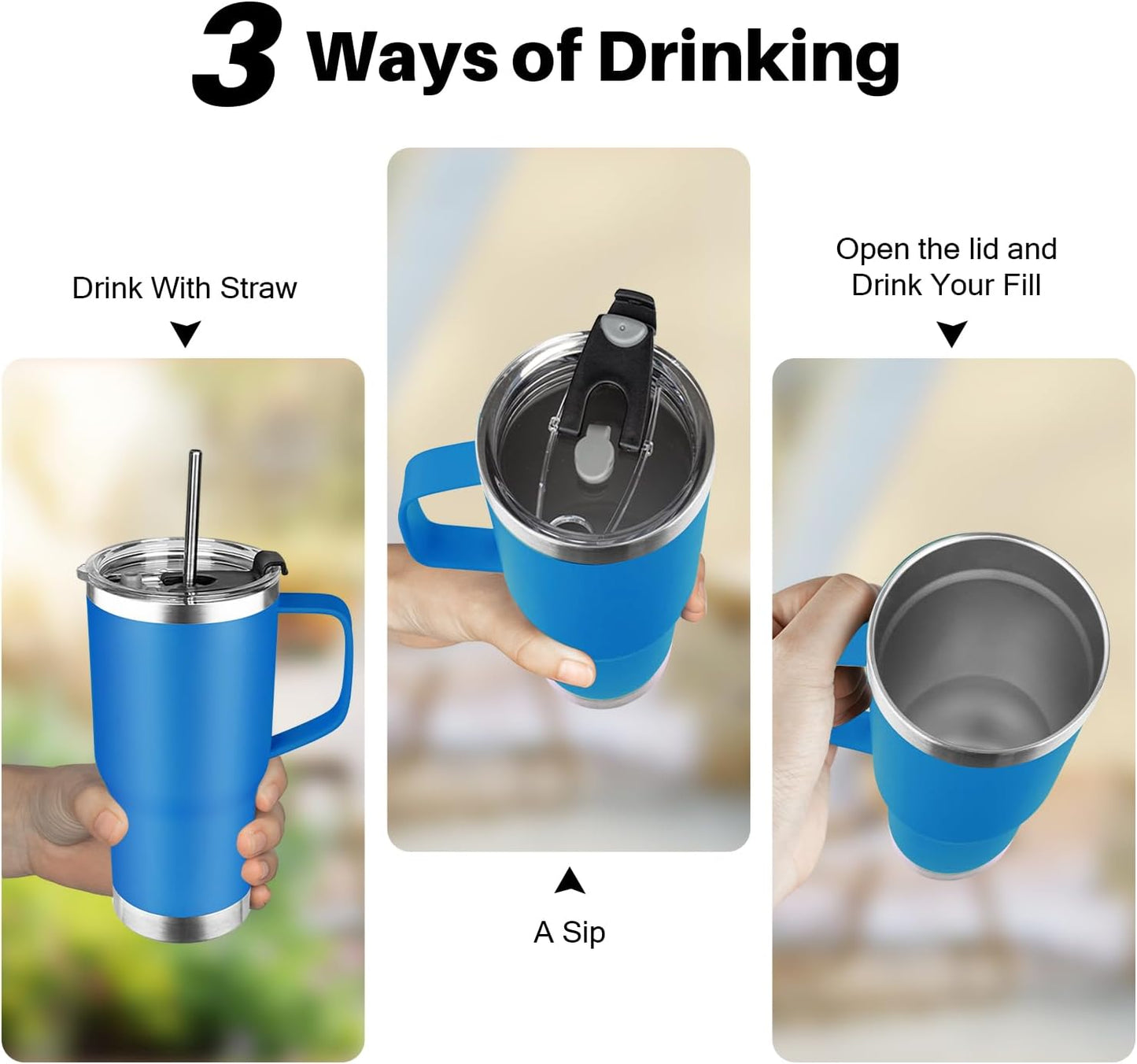 20 oz Tumbler with Handle, Stainless Steel Insulated Tumbler with Lid and Straw, Double Wall Vacuum Coffee Mug Tumbler, Insulated Coffee Thermal Cup for Cold and Hot (Yellow, 20 Ounces)