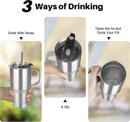 20 oz Tumbler with Handle, Stainless Steel Insulated Tumbler with Lid and Straw, Double Wall Vacuum Coffee Mug Tumbler, Insulated Coffee Thermal Cup for Cold and Hot (Yellow, 20 Ounces)