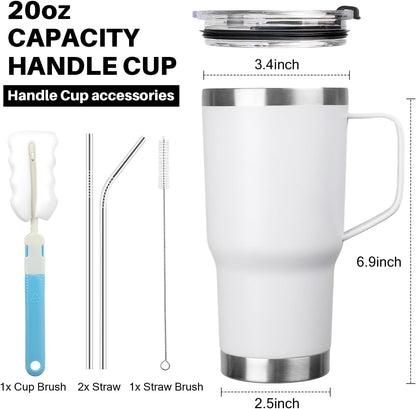 20 oz Tumbler with Handle, Stainless Steel Insulated Tumbler with Lid and Straw, Double Wall Vacuum Coffee Mug Tumbler, Insulated Coffee Thermal Cup for Cold and Hot (Yellow, 20 Ounces)