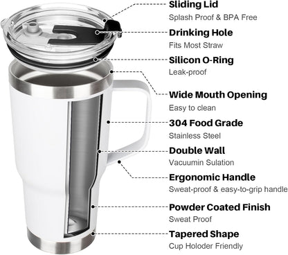 20 oz Tumbler with Handle, Stainless Steel Insulated Tumbler with Lid and Straw, Double Wall Vacuum Coffee Mug Tumbler, Insulated Coffee Thermal Cup for Cold and Hot (Yellow, 20 Ounces)