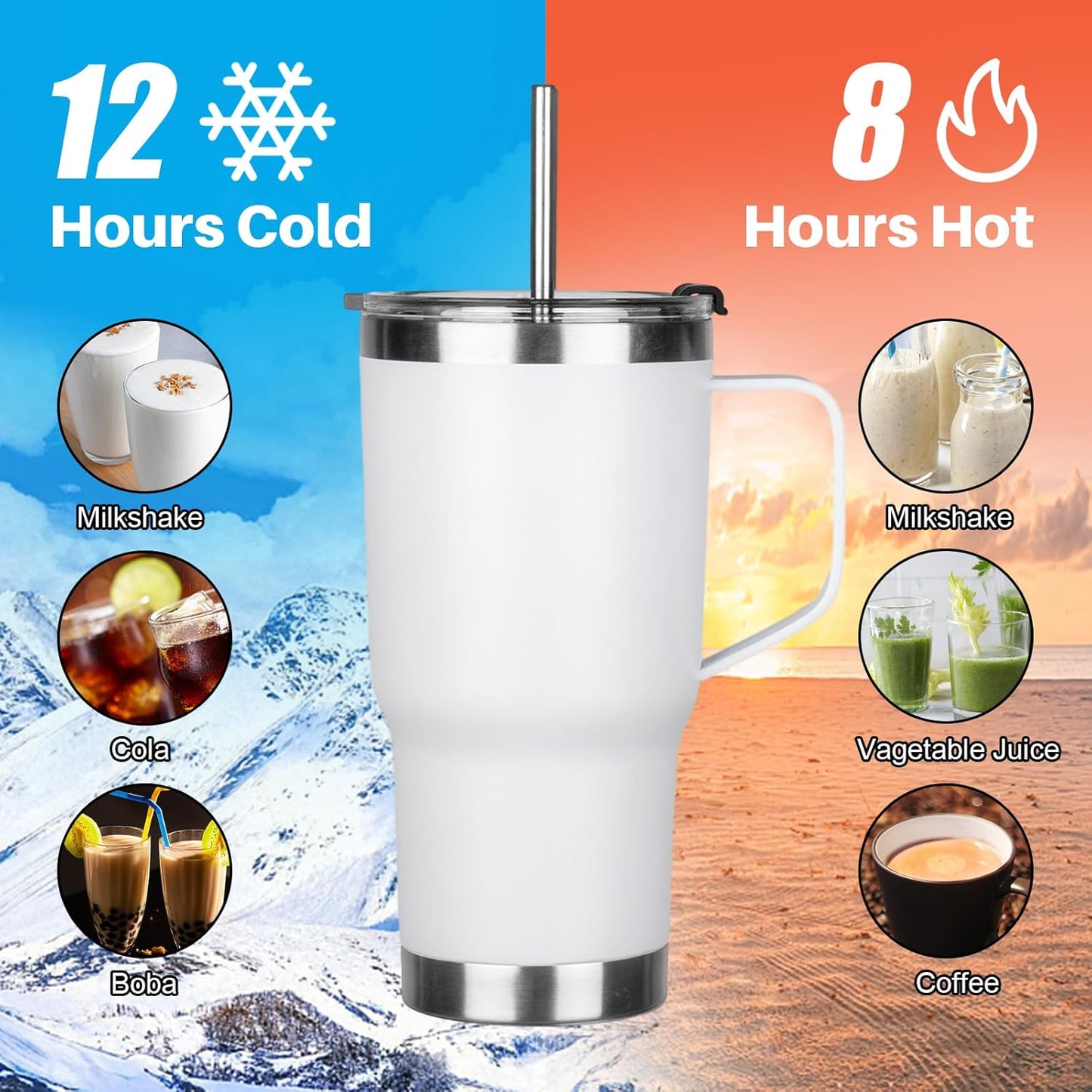 20 oz Tumbler with Handle, Stainless Steel Insulated Tumbler with Lid and Straw, Double Wall Vacuum Coffee Mug Tumbler, Insulated Coffee Thermal Cup for Cold and Hot (Yellow, 20 Ounces)