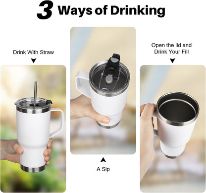 20 oz Tumbler with Handle, Stainless Steel Insulated Tumbler with Lid and Straw, Double Wall Vacuum Coffee Mug Tumbler, Insulated Coffee Thermal Cup for Cold and Hot (Yellow, 20 Ounces)