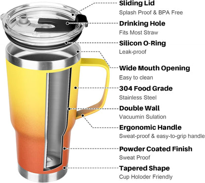 20 oz Tumbler with Handle, Stainless Steel Insulated Tumbler with Lid and Straw, Double Wall Vacuum Coffee Mug Tumbler, Insulated Coffee Thermal Cup for Cold and Hot (Yellow, 20 Ounces)