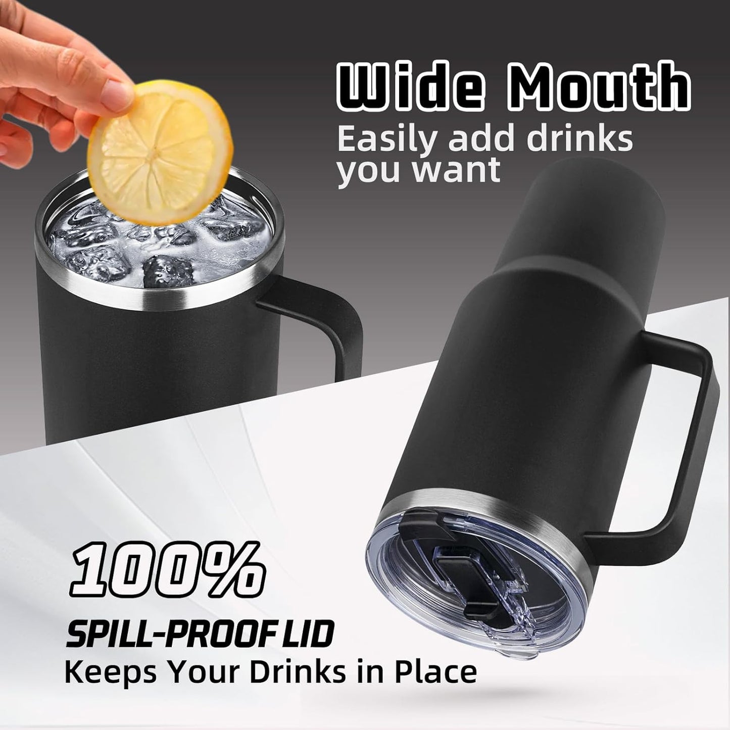20 oz Tumbler with Handle, Stainless Steel Insulated Tumbler with Lid and Straw, Double Wall Vacuum Coffee Mug Tumbler, Insulated Coffee Thermal Cup for Cold and Hot (Yellow, 20 Ounces)