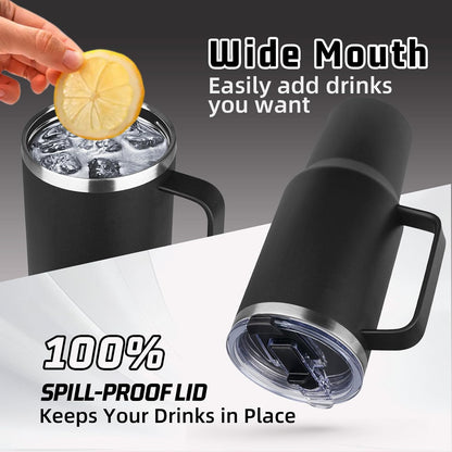 20 oz Tumbler with Handle, Stainless Steel Insulated Tumbler with Lid and Straw, Double Wall Vacuum Coffee Mug Tumbler, Insulated Coffee Thermal Cup for Cold and Hot (Yellow, 20 Ounces)
