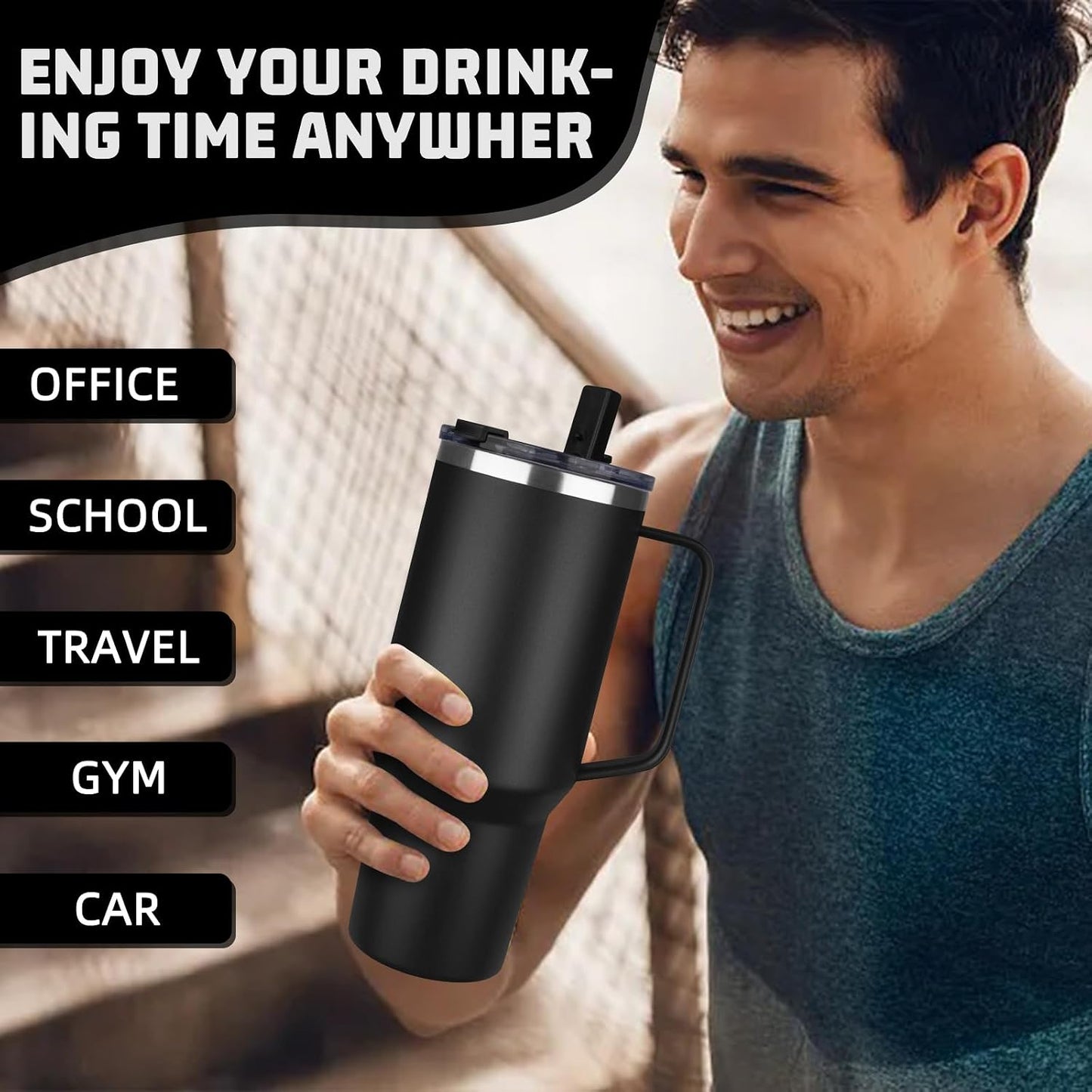 20 oz Tumbler with Handle, Stainless Steel Insulated Tumbler with Lid and Straw, Double Wall Vacuum Coffee Mug Tumbler, Insulated Coffee Thermal Cup for Cold and Hot (Yellow, 20 Ounces)