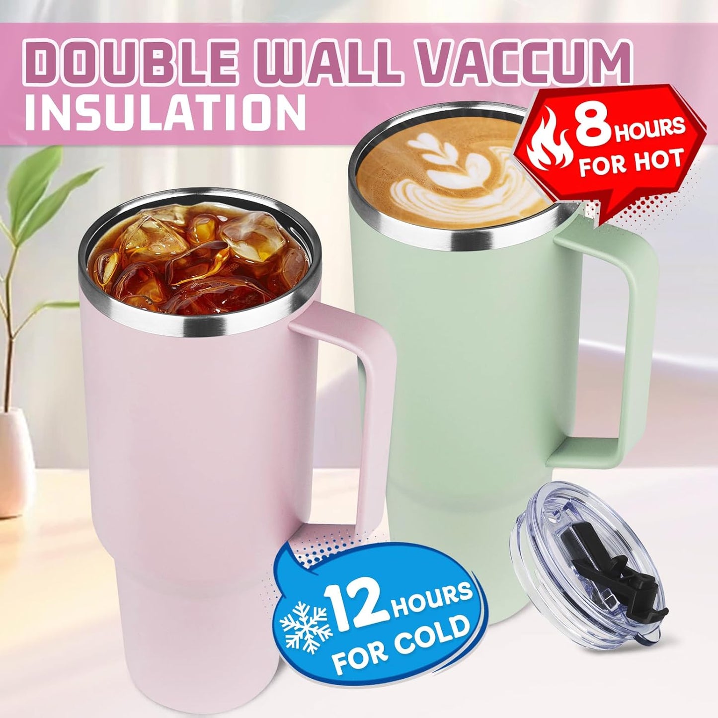 20 oz Tumbler with Handle, Stainless Steel Insulated Tumbler with Lid and Straw, Double Wall Vacuum Coffee Mug Tumbler, Insulated Coffee Thermal Cup for Cold and Hot (Yellow, 20 Ounces)