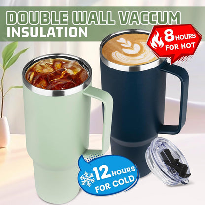 20 oz Tumbler with Handle, Stainless Steel Insulated Tumbler with Lid and Straw, Double Wall Vacuum Coffee Mug Tumbler, Insulated Coffee Thermal Cup for Cold and Hot (Yellow, 20 Ounces)
