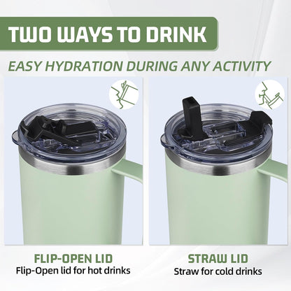 20 oz Tumbler with Handle, Stainless Steel Insulated Tumbler with Lid and Straw, Double Wall Vacuum Coffee Mug Tumbler, Insulated Coffee Thermal Cup for Cold and Hot (Yellow, 20 Ounces)