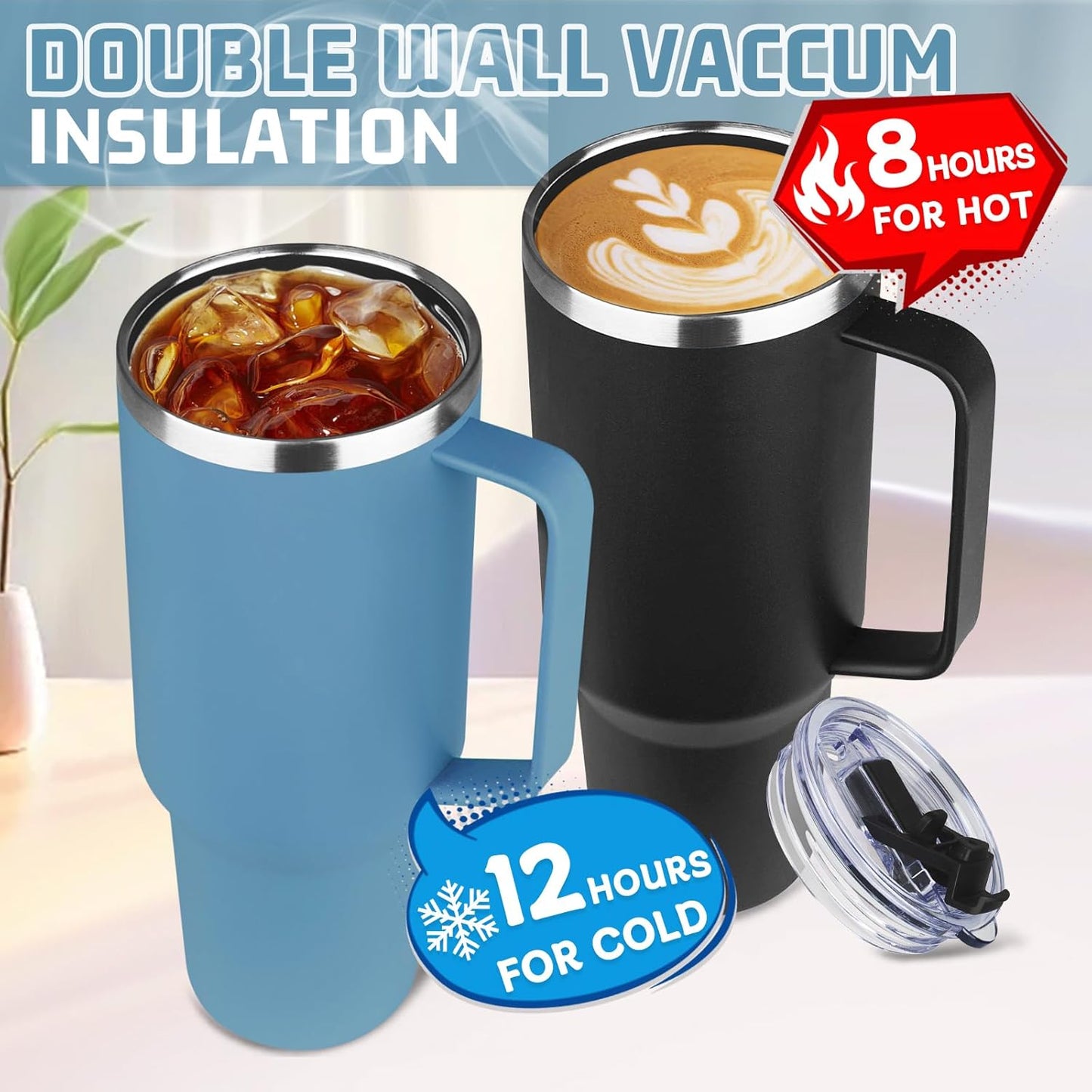 20 oz Tumbler with Handle, Stainless Steel Insulated Tumbler with Lid and Straw, Double Wall Vacuum Coffee Mug Tumbler, Insulated Coffee Thermal Cup for Cold and Hot (Yellow, 20 Ounces)