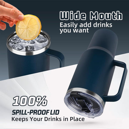 20 oz Tumbler with Handle, Stainless Steel Insulated Tumbler with Lid and Straw, Double Wall Vacuum Coffee Mug Tumbler, Insulated Coffee Thermal Cup for Cold and Hot (Yellow, 20 Ounces)