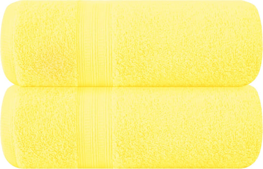 Cotton 2 Pack Oversized Bath Towel Set, Large Bath Towels 27x54, Ultra Soft, Absorbent, Compact, Quick Drying and Lightweight, Eco-Friendly and 100% Recyclable Towel Set - Lime Yellow