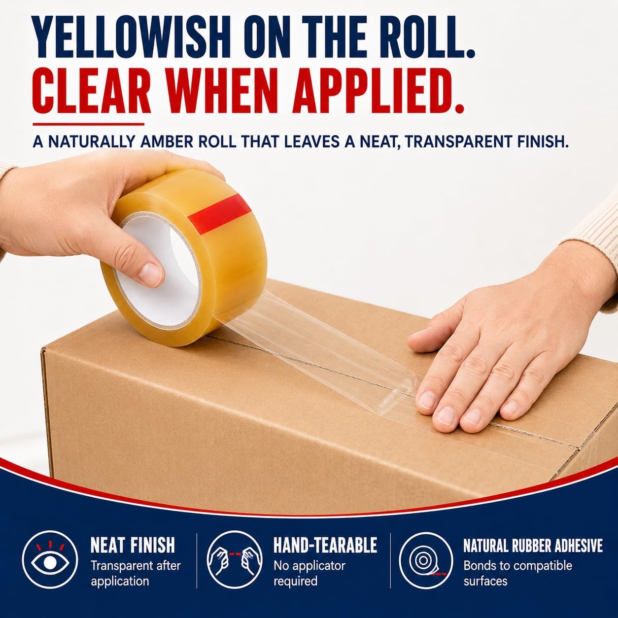 Clear Cellophane Packaging Tape, 3/4 Inch x 72 Yds, Pack of 3 | Biodegradable Cellulose Film; Hand-Tearable and Static-Free; Clear When Applied; For Everyday, Gifts, Paper and Crafts