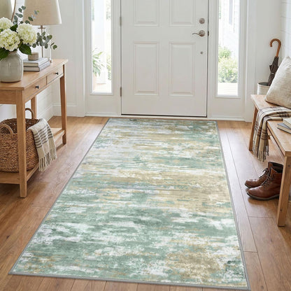 Modern Abstract 3x5 Large Entryway Rug Non-Slip Washable Area Rug, Light Green Yellow Throw Rugs Indoor Mat for High-Traffic Door Entrance, Kitchen, Laundry, Nursery, Soft Bedroom Living Room