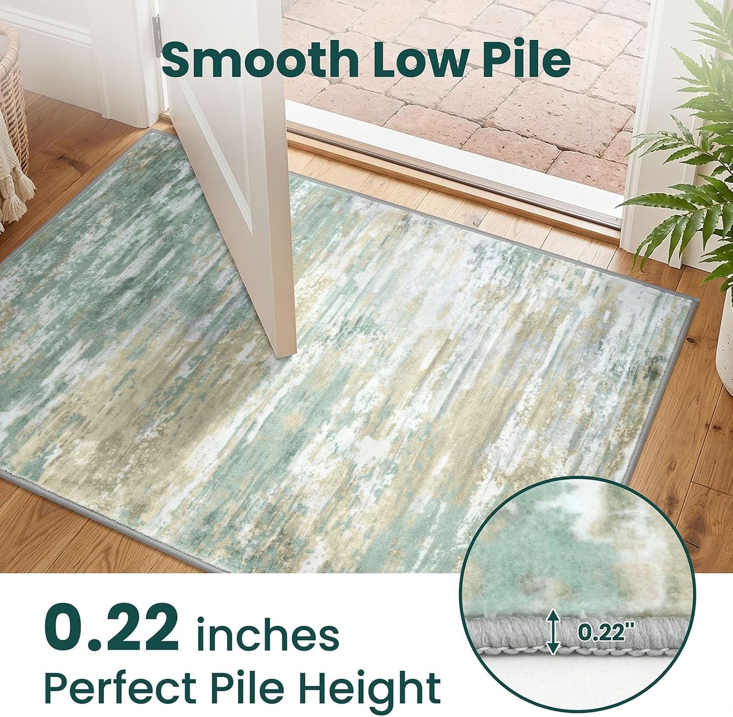 Modern Abstract 3x5 Large Entryway Rug Non-Slip Washable Area Rug, Light Green Yellow Throw Rugs Indoor Mat for High-Traffic Door Entrance, Kitchen, Laundry, Nursery, Soft Bedroom Living Room