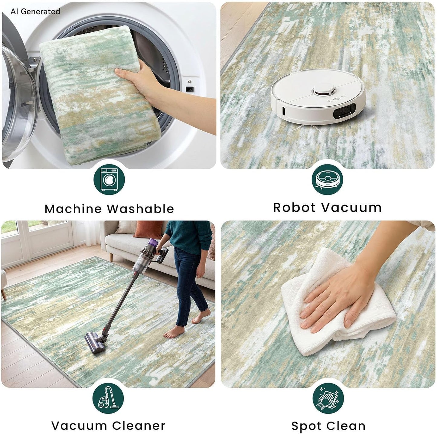 Modern Abstract 3x5 Large Entryway Rug Non-Slip Washable Area Rug, Light Green Yellow Throw Rugs Indoor Mat for High-Traffic Door Entrance, Kitchen, Laundry, Nursery, Soft Bedroom Living Room
