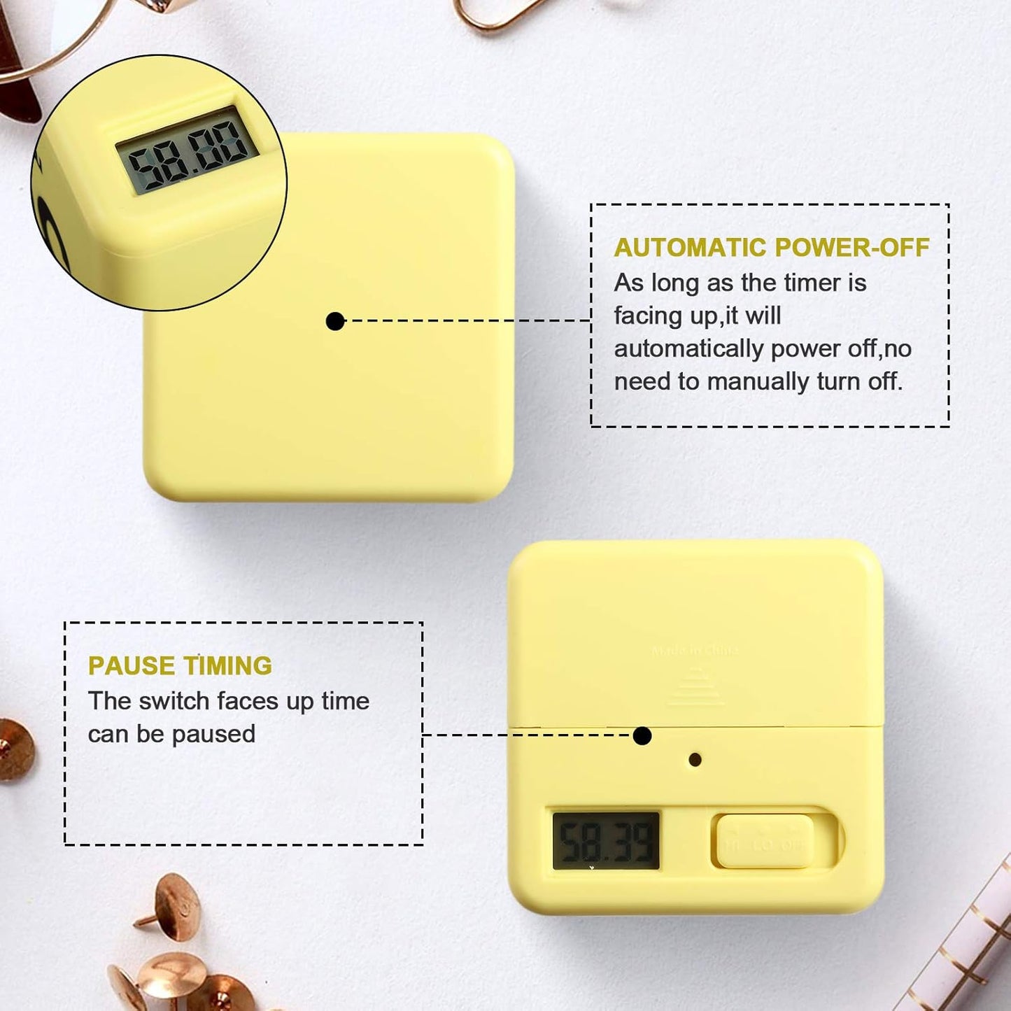 Cube Timer, Gravity Sensor Flip Timer for ADHD Productivity, Classroom Kitchen Study Workout Cooking Desk Timers for Time Management, 15 20 30 60 Minutes Countdown Tool(Yellow)
