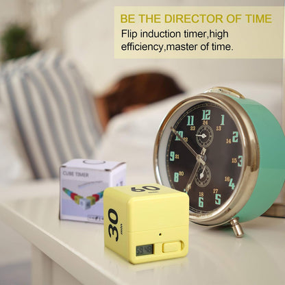 Cube Timer, Gravity Sensor Flip Timer for ADHD Productivity, Classroom Kitchen Study Workout Cooking Desk Timers for Time Management, 15 20 30 60 Minutes Countdown Tool(Yellow)