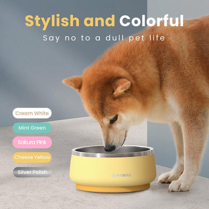 Dog Bowl,34 oz Stainless Steel Food and Water Bowl,ID Tag,1 Pack | Double-Wall Design,Non-Slip Rubber Base,Dishwasher Safe,Smooth Open Design, Not a Slow Feeder,Easy-Rinse Interior