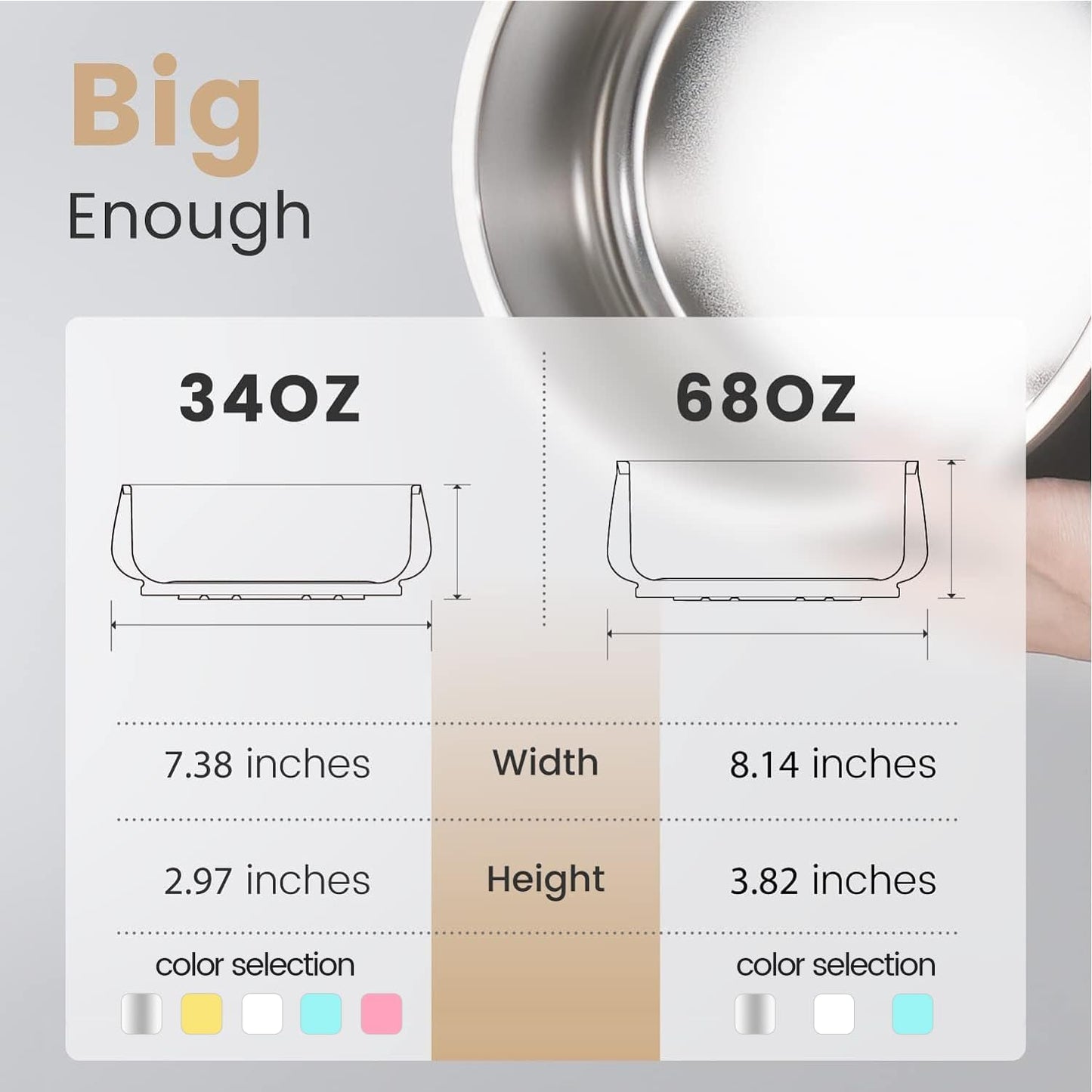 Dog Bowl,34 oz Stainless Steel Food and Water Bowl,ID Tag,1 Pack | Double-Wall Design,Non-Slip Rubber Base,Dishwasher Safe,Smooth Open Design, Not a Slow Feeder,Easy-Rinse Interior