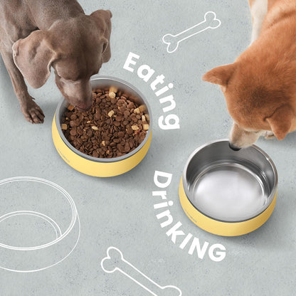 Dog Bowl,34 oz Stainless Steel Food and Water Bowl,ID Tag,1 Pack | Double-Wall Design,Non-Slip Rubber Base,Dishwasher Safe,Smooth Open Design, Not a Slow Feeder,Easy-Rinse Interior