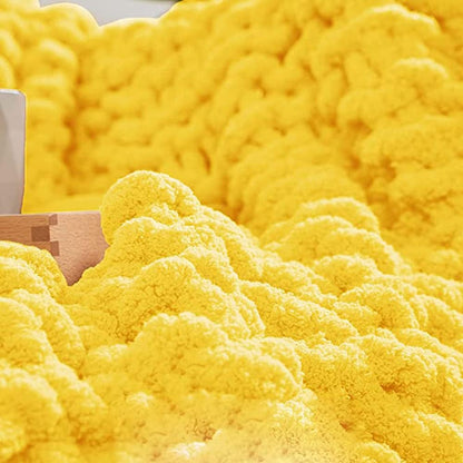 Chunky Knit Throw Giant Chenille Yarn Knitted Blanket Large Cable Chenille Arm Knitting Handmade Blankets for Cuddling up in Bed Sofa Home Bedroom Pet Bed Chair Sofa Yoga Mat Rug Yellow