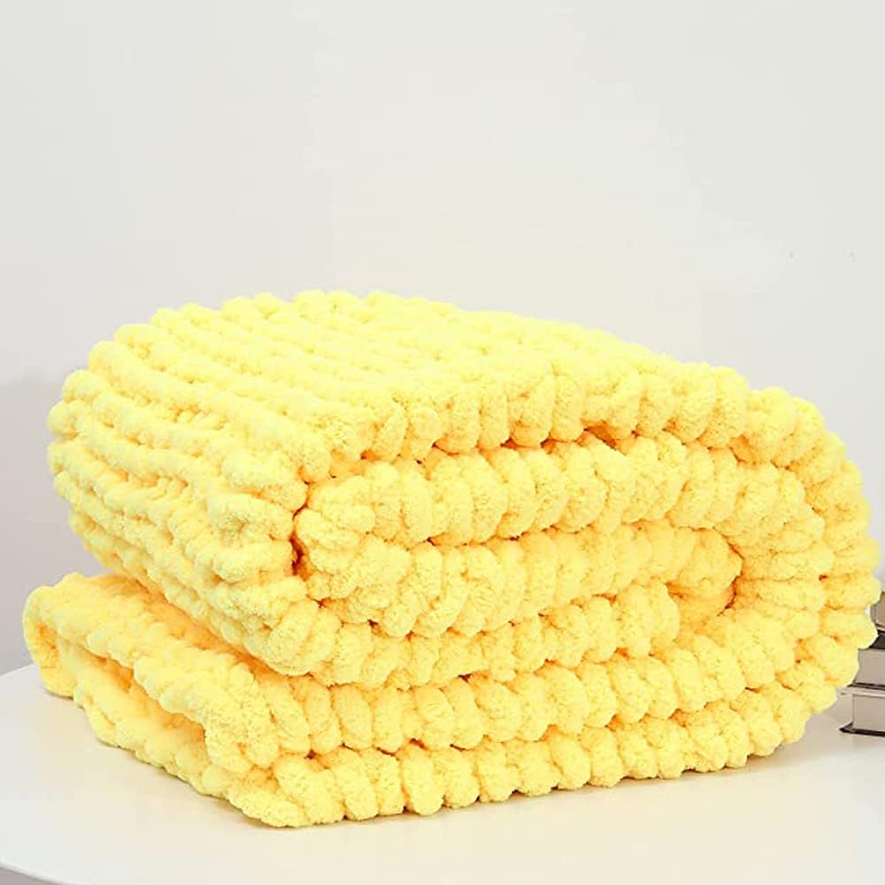 Chunky Knit Throw Giant Chenille Yarn Knitted Blanket Large Cable Chenille Arm Knitting Handmade Blankets for Cuddling up in Bed Sofa Home Bedroom Pet Bed Chair Sofa Yoga Mat Rug Yellow