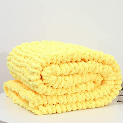 Chunky Knit Throw Giant Chenille Yarn Knitted Blanket Large Cable Chenille Arm Knitting Handmade Blankets for Cuddling up in Bed Sofa Home Bedroom Pet Bed Chair Sofa Yoga Mat Rug Yellow