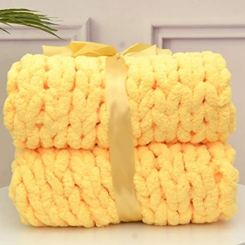 Chunky Knit Throw Giant Chenille Yarn Knitted Blanket Large Cable Chenille Arm Knitting Handmade Blankets for Cuddling up in Bed Sofa Home Bedroom Pet Bed Chair Sofa Yoga Mat Rug Yellow