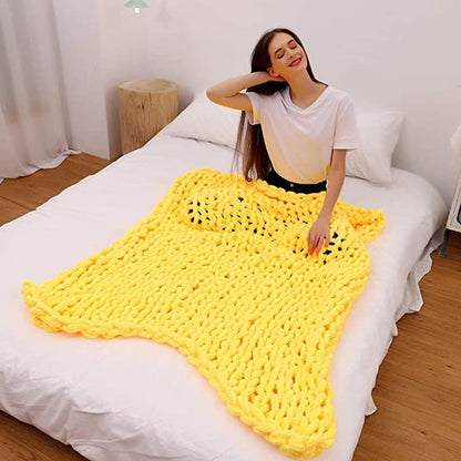 Chunky Knit Throw Giant Chenille Yarn Knitted Blanket Large Cable Chenille Arm Knitting Handmade Blankets for Cuddling up in Bed Sofa Home Bedroom Pet Bed Chair Sofa Yoga Mat Rug Yellow