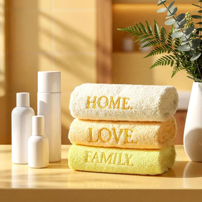 3 Pcs Farmhouse Decorative Hand Towels for Bathroom and Kitchen Rustic Embroidered Cotton Hand Towels Decorative Set for Boho Bathroom Decor(Yellow,Home Love Family)