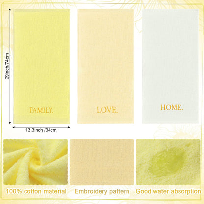 3 Pcs Farmhouse Decorative Hand Towels for Bathroom and Kitchen Rustic Embroidered Cotton Hand Towels Decorative Set for Boho Bathroom Decor(Yellow,Home Love Family)