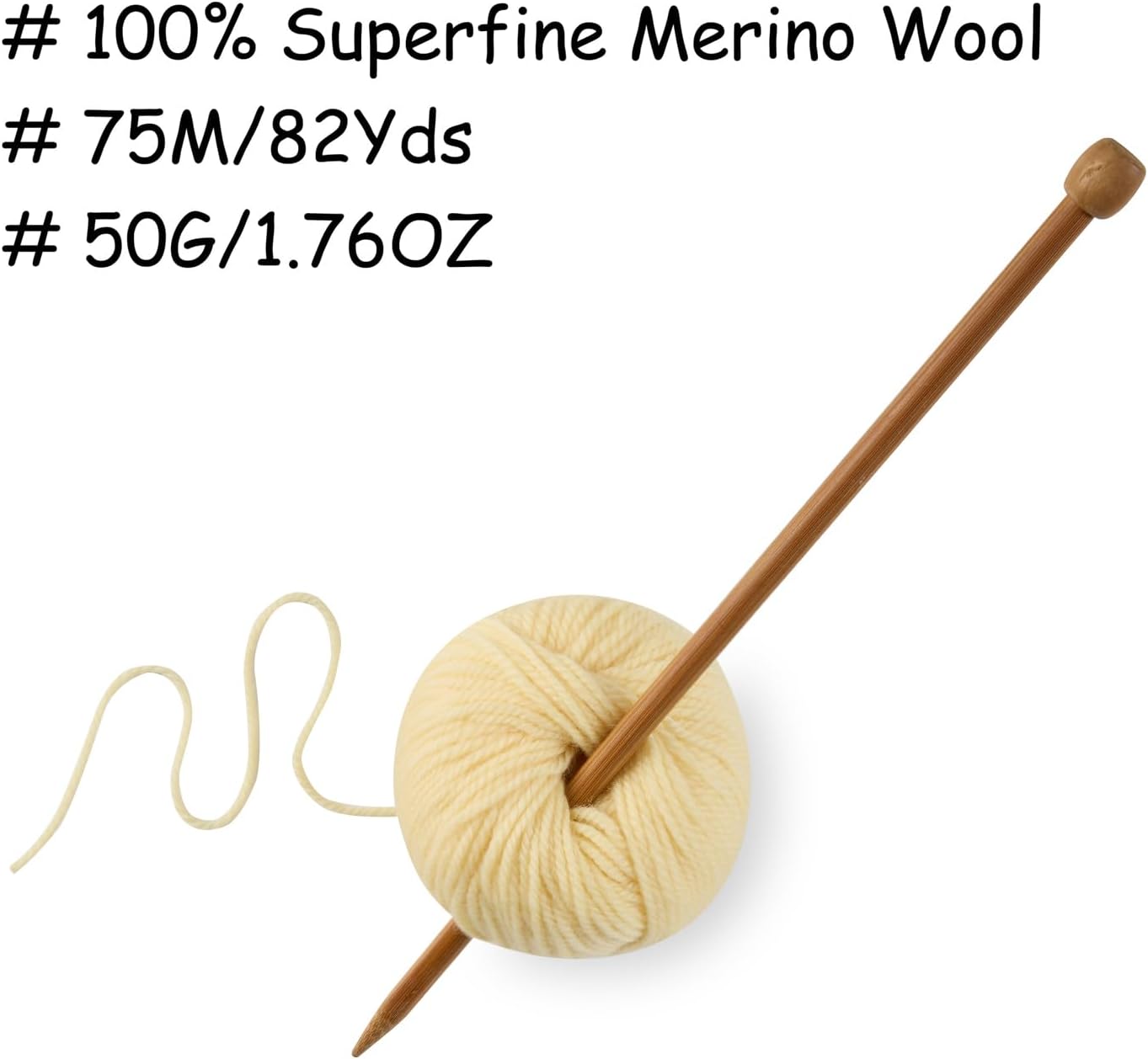 100% Merino Wool Yarn 3-Ply Luxurious and Soft Yarn for Hand Knitting & Crocheting (Naples Yellow,1Ball)