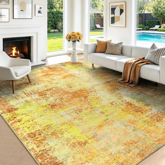 Washable Area Rug Living Room Rugs 8X10 - Neutral Modern Abstract Rugs Soft Carpet with Non Slip Backing for Under Dining Room Table, Bedroom, Home, Office, Yellow Brick