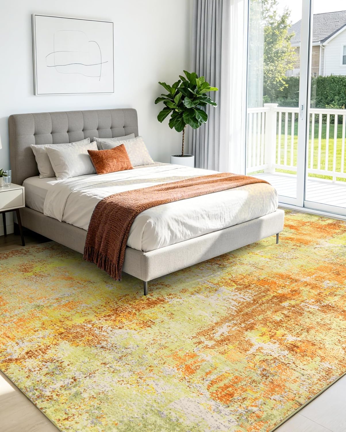 Washable Area Rug Living Room Rugs 8X10 - Neutral Modern Abstract Rugs Soft Carpet with Non Slip Backing for Under Dining Room Table, Bedroom, Home, Office, Yellow Brick