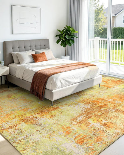 Washable Area Rug Living Room Rugs 8X10 - Neutral Modern Abstract Rugs Soft Carpet with Non Slip Backing for Under Dining Room Table, Bedroom, Home, Office, Yellow Brick