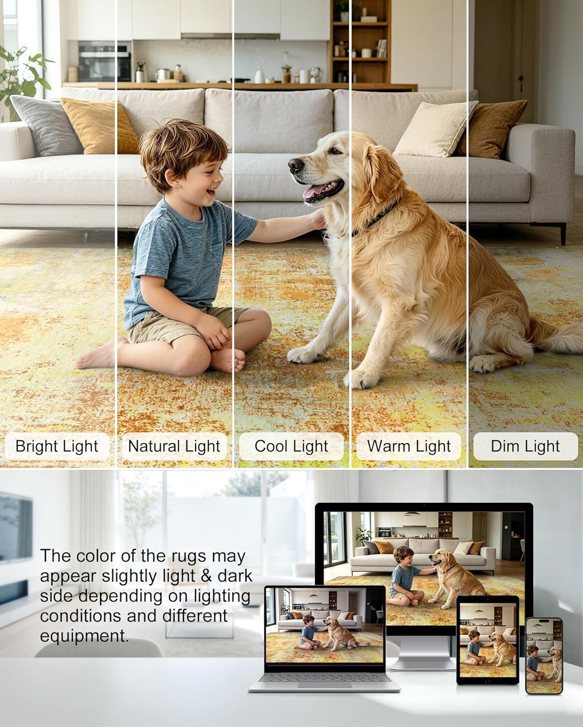 Washable Area Rug Living Room Rugs 8X10 - Neutral Modern Abstract Rugs Soft Carpet with Non Slip Backing for Under Dining Room Table, Bedroom, Home, Office, Yellow Brick