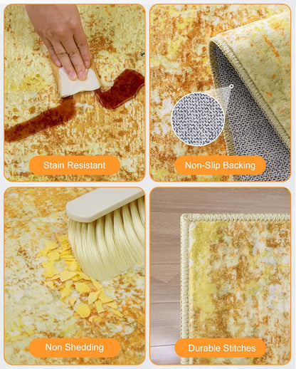 Washable Area Rug Living Room Rugs 8X10 - Neutral Modern Abstract Rugs Soft Carpet with Non Slip Backing for Under Dining Room Table, Bedroom, Home, Office, Yellow Brick