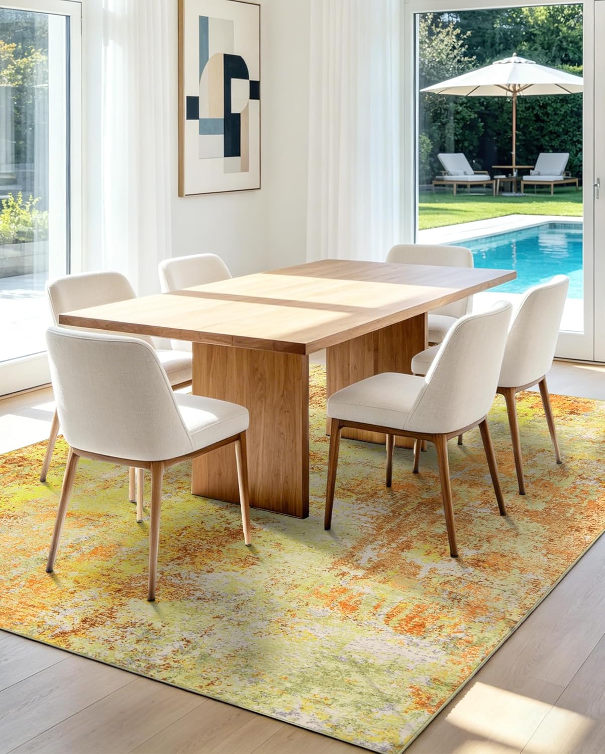 Washable Area Rug Living Room Rugs 8X10 - Neutral Modern Abstract Rugs Soft Carpet with Non Slip Backing for Under Dining Room Table, Bedroom, Home, Office, Yellow Brick