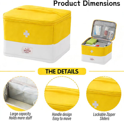Medicine Organizer for Traveling, Medical Bag Empty, for Home, Travel, Camping, Car, Hiking & Outdoor Emergencies, Emergency Medical Kits (Yellow)