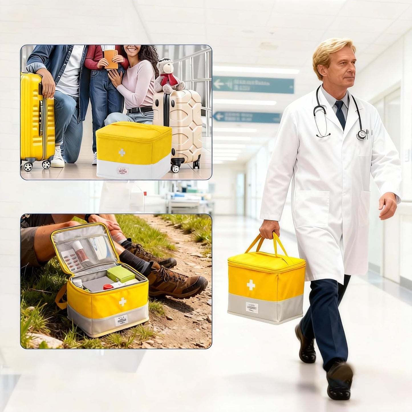 Medicine Organizer for Traveling, Medical Bag Empty, for Home, Travel, Camping, Car, Hiking & Outdoor Emergencies, Emergency Medical Kits (Yellow)