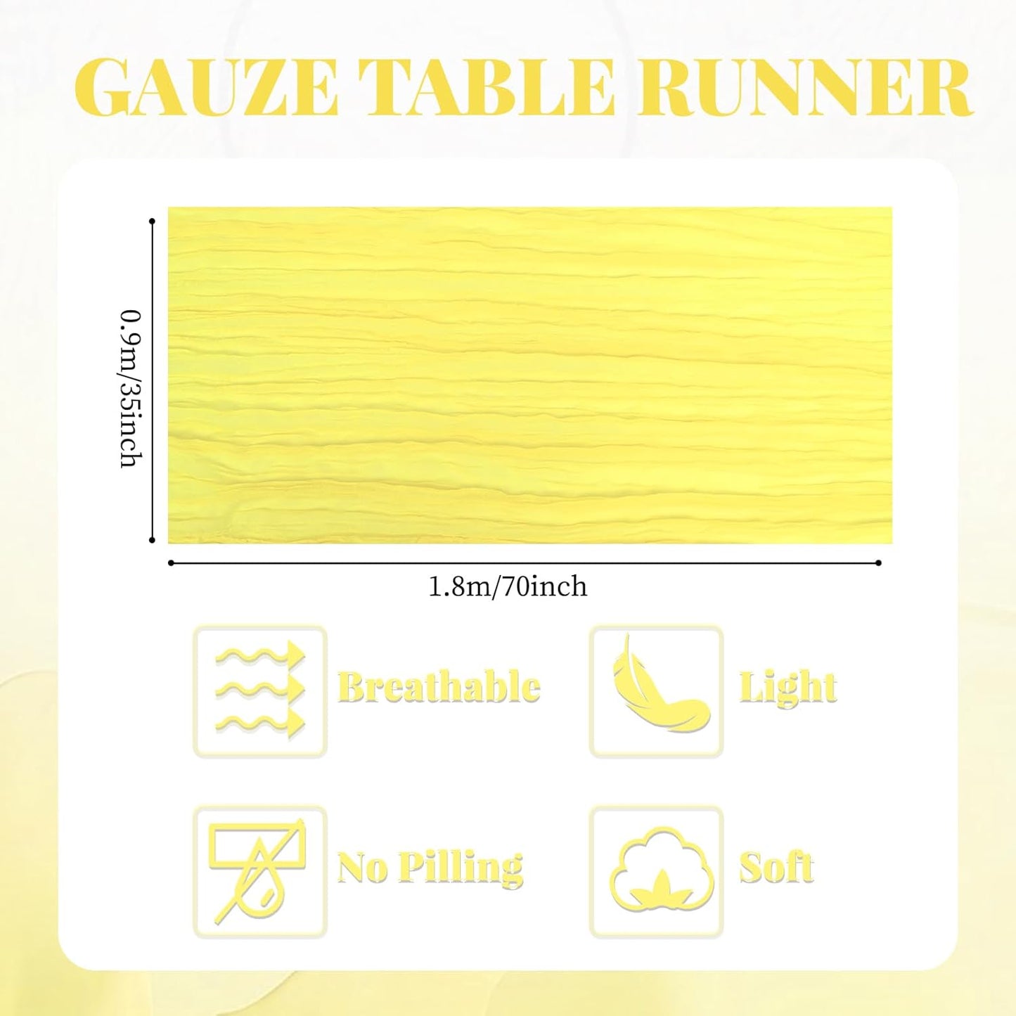12 Pack 35x70 Inch Cheese Cloth Table Runners Yellow Boho Rustic Wrinkled Gauze Fabric Table Runners Semi-Sheer Runners for Wedding Decor Bridal Shower Party Dinner Christmas