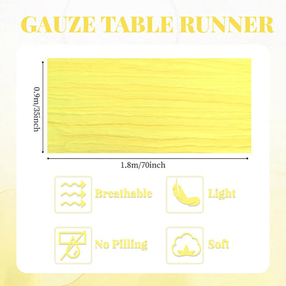 12 Pack 35x70 Inch Cheese Cloth Table Runners Yellow Boho Rustic Wrinkled Gauze Fabric Table Runners Semi-Sheer Runners for Wedding Decor Bridal Shower Party Dinner Christmas