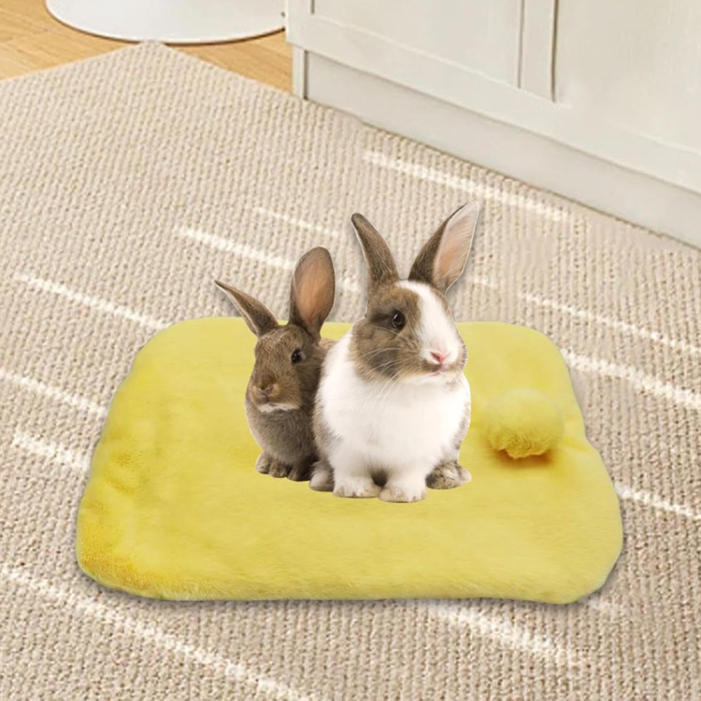 Bunny Bed Small Animal Bed Plush Nest Pad Mat with Double Sided Soft Warmth Suitable for Guinea Pig Hamster Squirrel Ferret Hedgehog Chinchilla Gift, Yellow