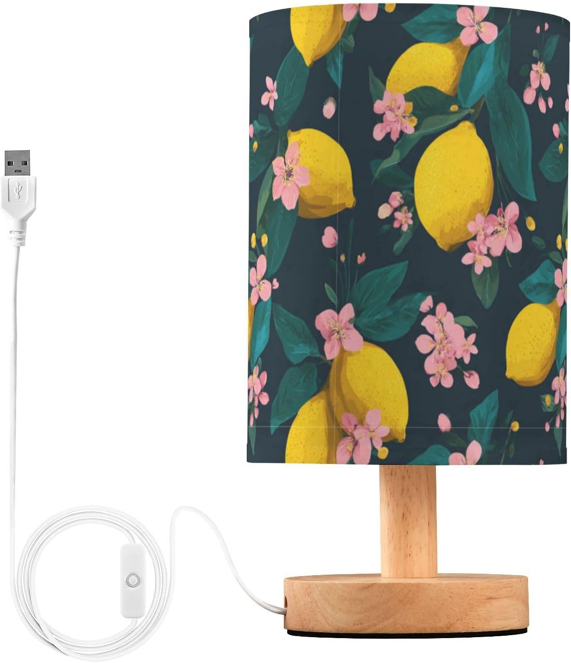 Bedside Table Lamp Lemon Yellow Citrus Fruits (15) Kids Nightstand Lamp Night Light Fabric Shade for Bedroom Living Room Home Office
